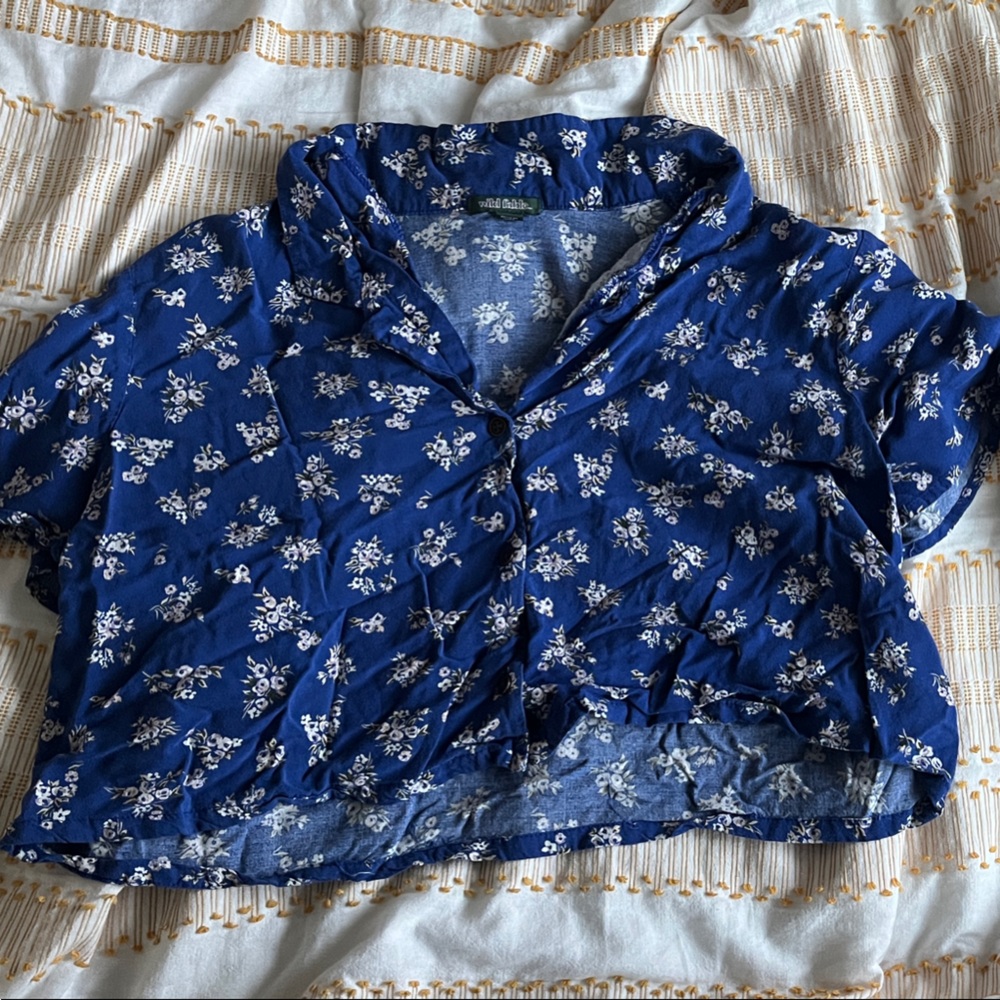 wild fable Navy Floral Button-Front Top